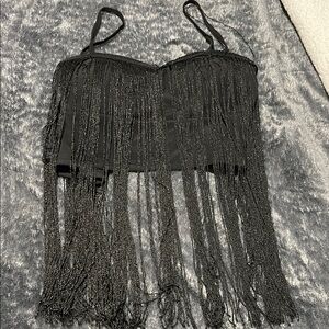 Forever 21 Black Camisole Crop Top with Embellished Fringe